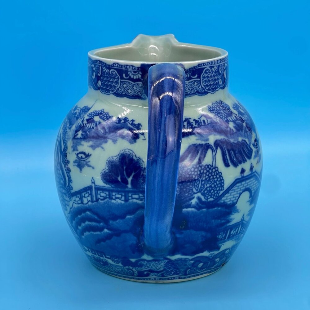 Vtg Victoria Ware Ironstone Pitcher Jug Flow Blue Transfer Ware Asian Village - Picture 7 of 11